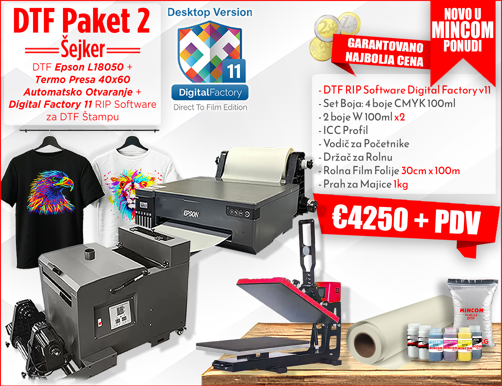 DTF Štampač EPSON L18050 i DTF Šejker i Digital Factory 11 Paket 2