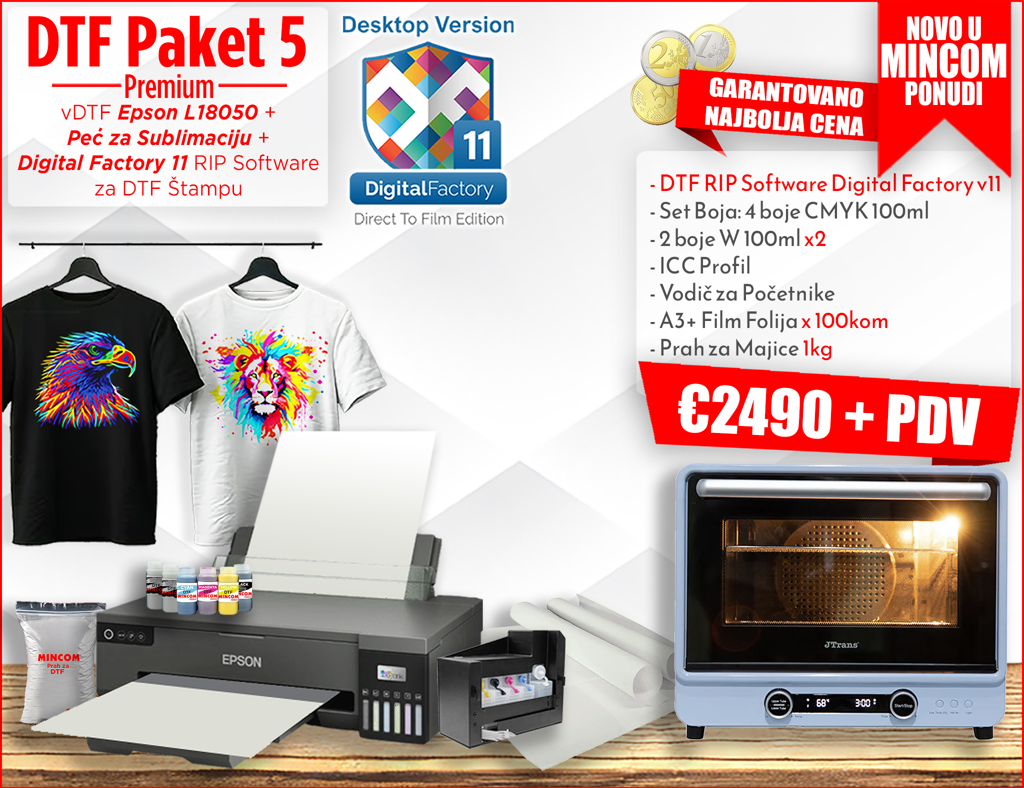 DTF Štampač Premium EPSON L18050 i Digital Factory 11 Paket 5 i Peć za Sublimaciju DTF Paket 5